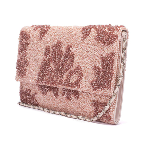 Ruche & Hues Floral Glitter Beaded Clutch Pink - Pret A Mode - 1