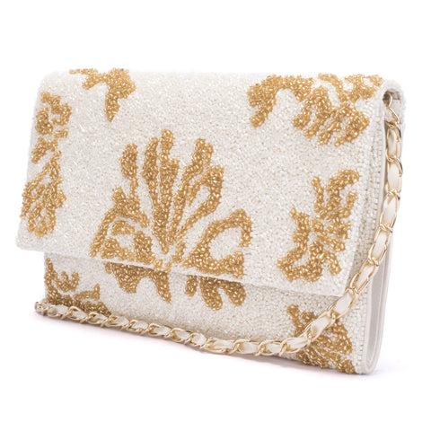 Ruche & Hues Floral Glitter Beaded Clutch White - Pret A Mode - 1