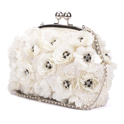 Ruche & Hues Pick-A-Flower Embellished Minaudière Ivory - Pret A Mode - 1