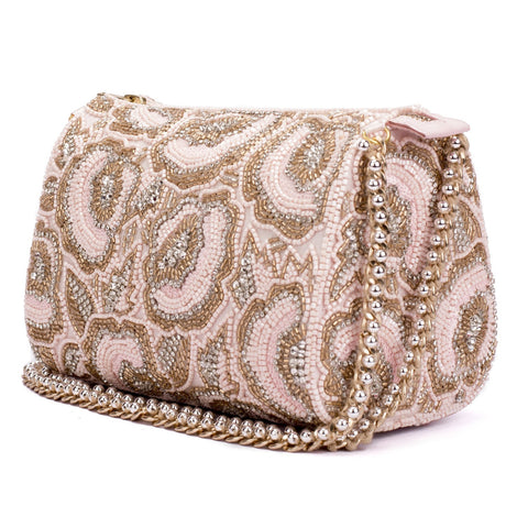 Ruche & Hues Pink Bliss Crystal Slingbag Pink/Gold - Pret A Mode - 1
