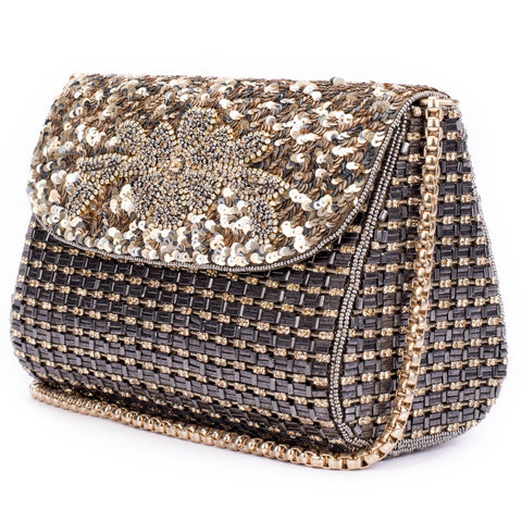 Ruche & Hues Metallic Bling Baguette Grey/Gold - Pret A Mode - 1