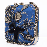 Ruche & Hues Royal Floral Silk Minaudière Blue/Gold - Pret A Mode - 1