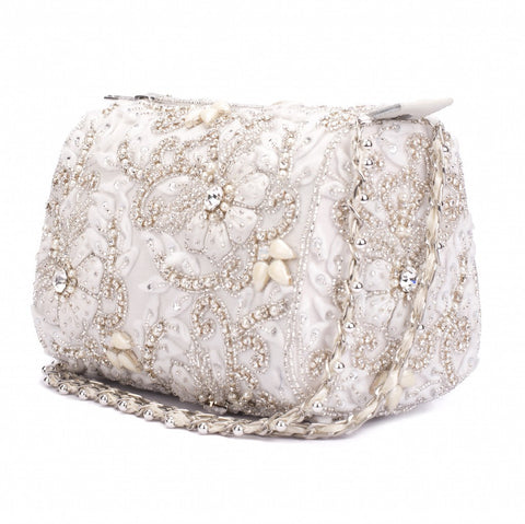 Ruche & Hues Glittery Desire Crystal Slingbag Ivory - Pret A Mode - 1