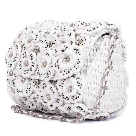 Ruche & Hues Floral Crystals Raffia Baguette White - Pret A Mode - 1